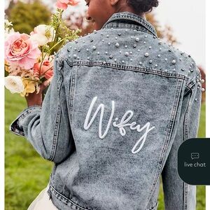 Women's Wifey Denim Jacket with Pearl Accents
